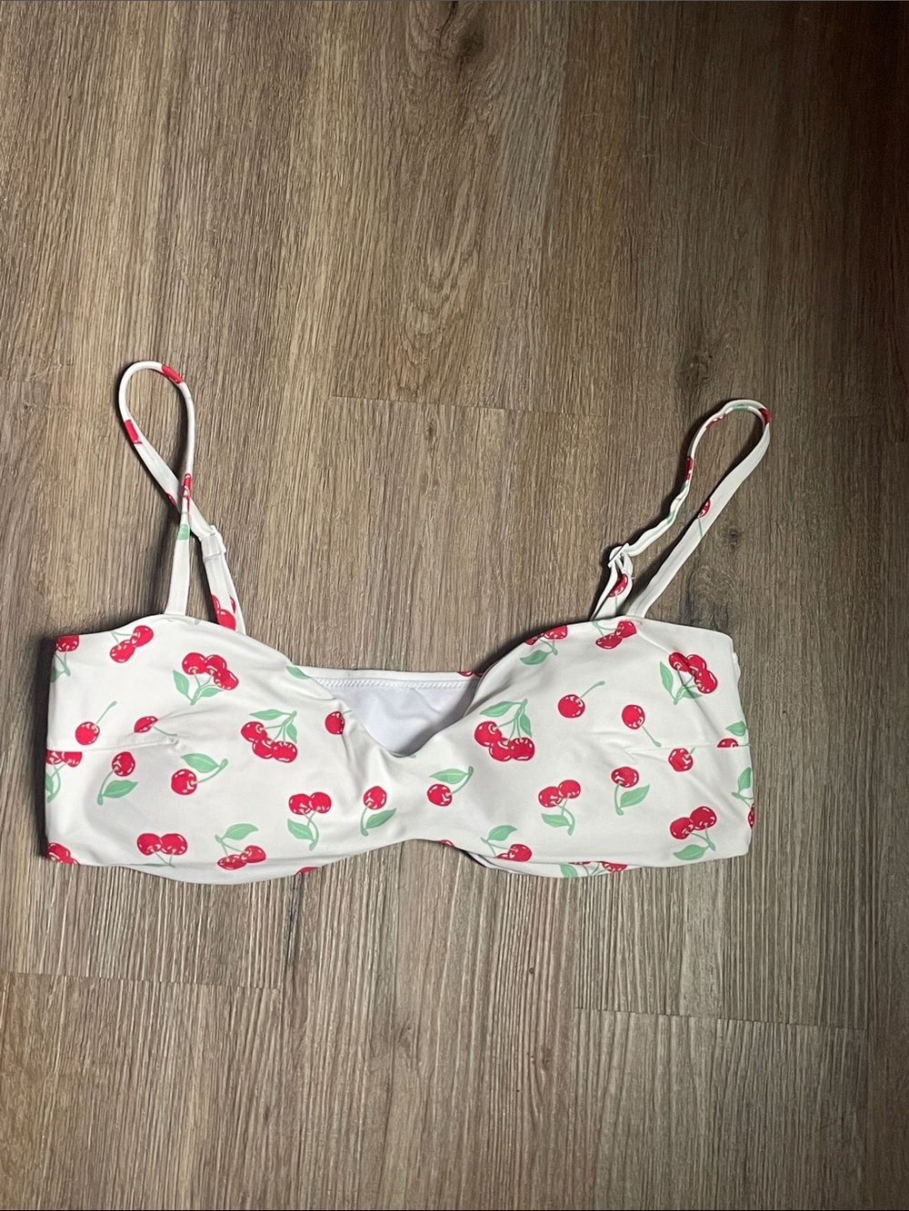 NWT Aerie White Bandeau Bikini Top with Red Cherry Print